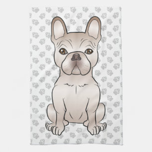 Cute Cream French Bulldog / Frenchie Dog & Paws Kitchen Towel