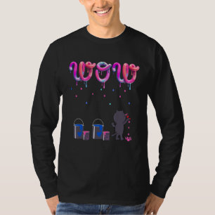 Cute Creative Cat Paints Wow As Colourful Droplets T-Shirt