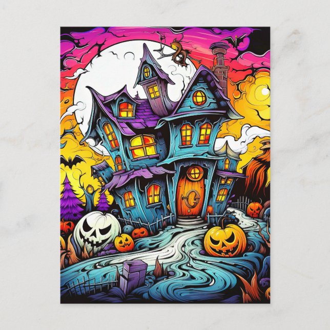 Cute Creative Halloween Haunted House Postcard (Front)
