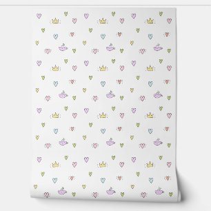 Cute Creatures; Hearts, Crowns & Teacups Nursery Wallpaper