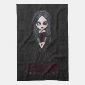 Cute & Creepy Goth Girl Black Kitchen Towel