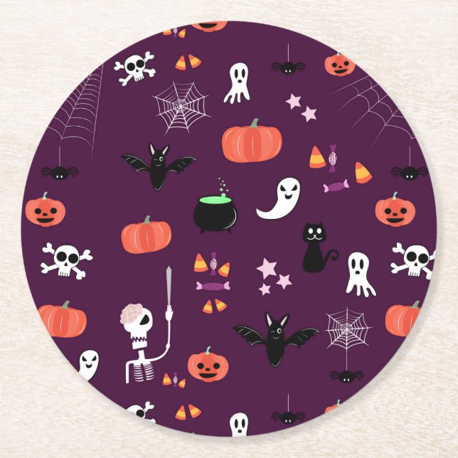 Cute Creepy Halloween Art Round Paper Coaster (Front)