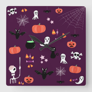Cute Creepy Halloween Art Square Wall Clock