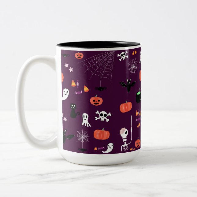 Cute Creepy Halloween Art Two-Tone Coffee Mug (Left)
