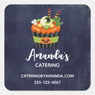 Cute & Creepy Halloween Cupcake Business Square Sticker