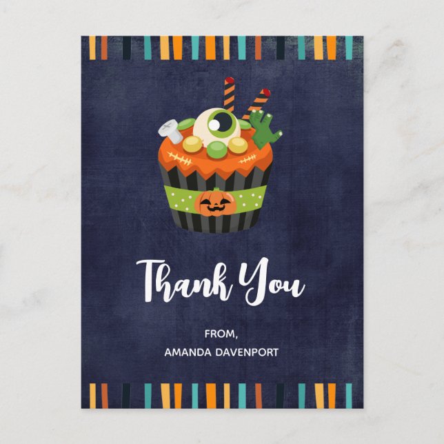 Cute & Creepy Halloween Cupcake Thank You Postcard (Front)