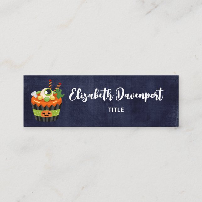 Cute & Creepy Halloween Cupcake with a Big Eyeball Mini Business Card (Front)