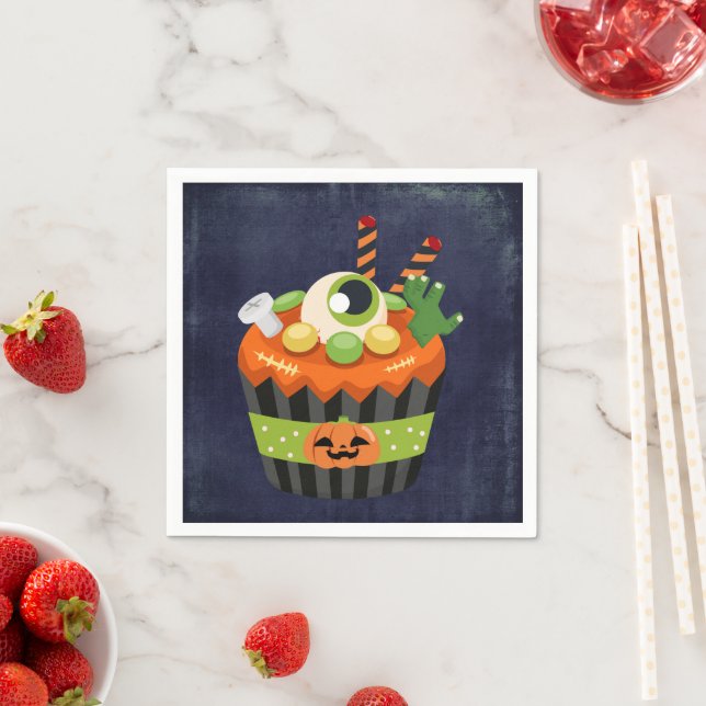 Cute & Creepy Halloween Cupcake with a Big Eyeball Napkin (Insitu)