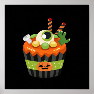 Cute & Creepy Halloween Cupcake with a Big Eyeball Poster