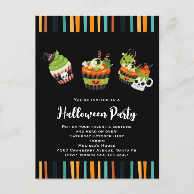 Cute & Creepy Halloween Treats Invitation Postcard (Front)