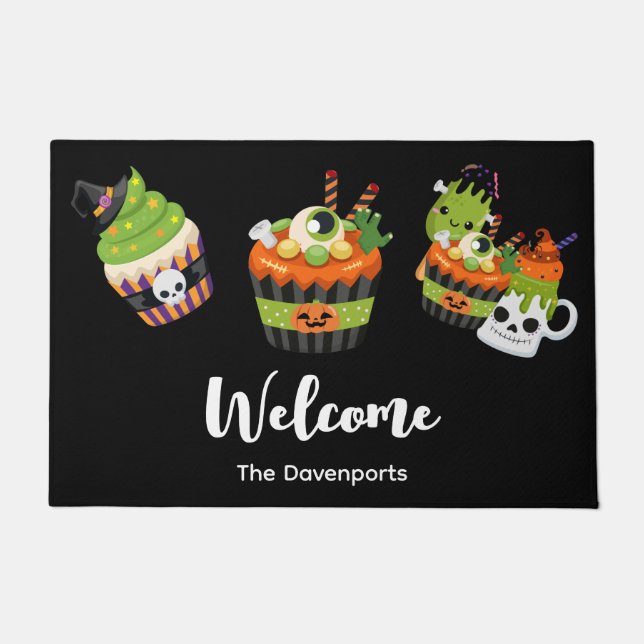 Cute & Creepy Halloween Treats Welcome Doormat (Front)
