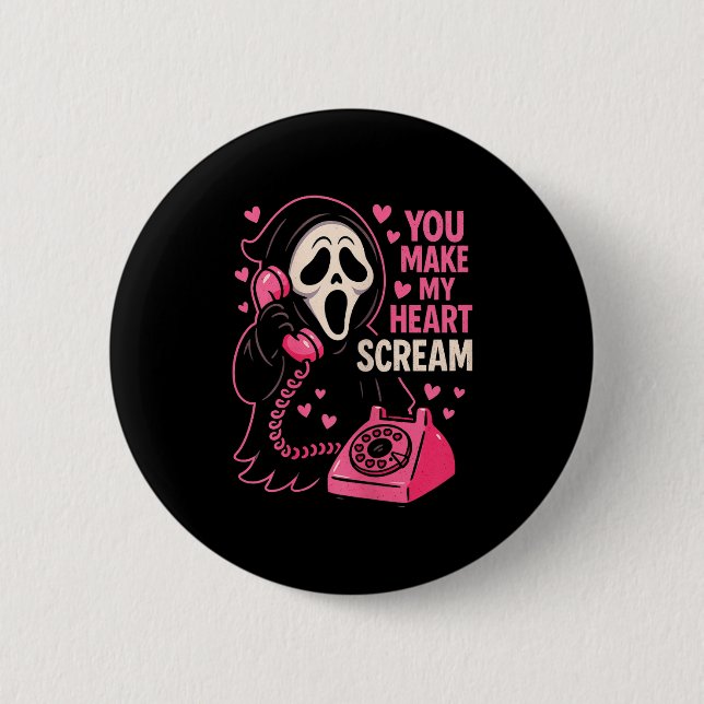 Cute Creepy Horror Make My Heart Scream Valentine’ 2 Inch Round Button (Front)