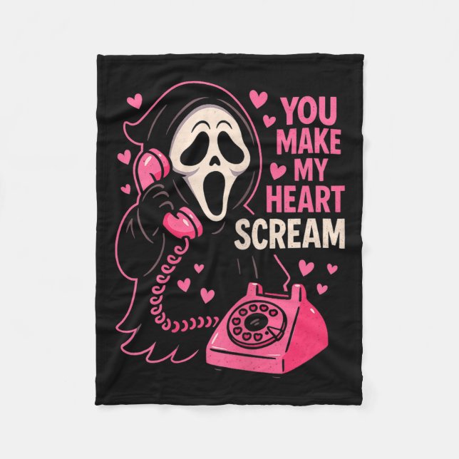 Cute Creepy Horror Make My Heart Scream Valentine’ Fleece Blanket (Front)
