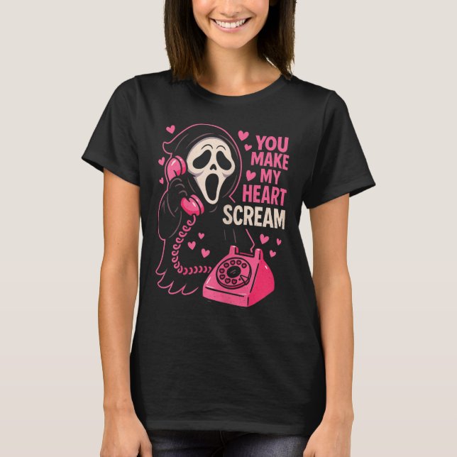 Cute Creepy Horror Make My Heart Scream Valentine’ T-Shirt (Front)