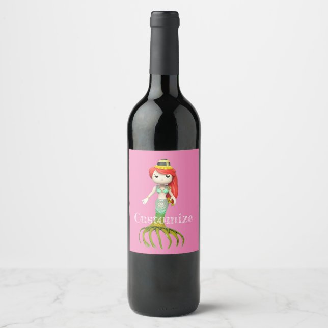 Cute Creepy Mermaid Witch Thunder_Cove  Wine Label (Front)
