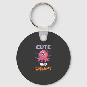 Cute Creepy Pink Monster Halloween Spider Web Bats Keychain