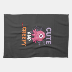 Cute Creepy Pink Monster Halloween Spider Web Bats Kitchen Towel