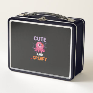 Cute Creepy Pink Monster Halloween Spider Web Bats Metal Lunch Box