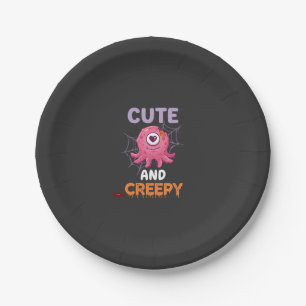 Cute Creepy Pink Monster Halloween Spider Web Bats Paper Plate