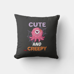 Cute Creepy Pink Monster Halloween Spider Web Bats Throw Pillow