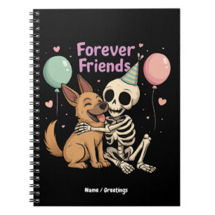 Cute Creepy Skeleton Hugging German Shepherd Dog F Notebook
