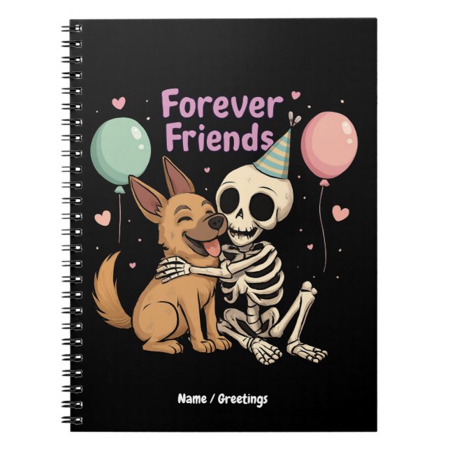 Cute Creepy Skeleton Hugging German Shepherd Dog F Notebook (Front)