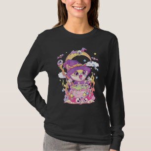 Cute Creepy Witchy Cat And Skull Pastel Goth Wicca T-Shirt