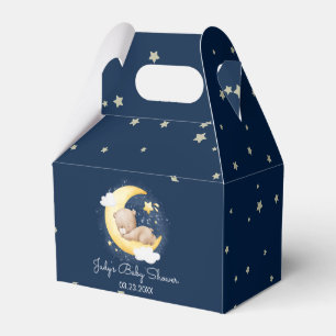 Cute Crescent Navy Moon Teddy Bear Baby Shower Favor Box