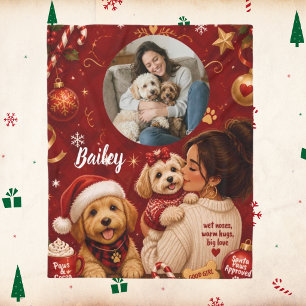 Cute Crimson Christmas Dog Mom Photo Name Fleece Blanket