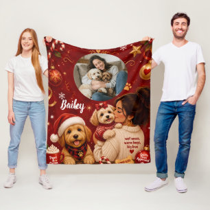 Cute Crimson Christmas Dog Mom Photo Name Fleece Blanket