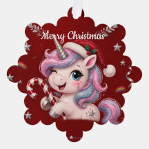 Cute Crimson Christmas Unicorn Girl Photo