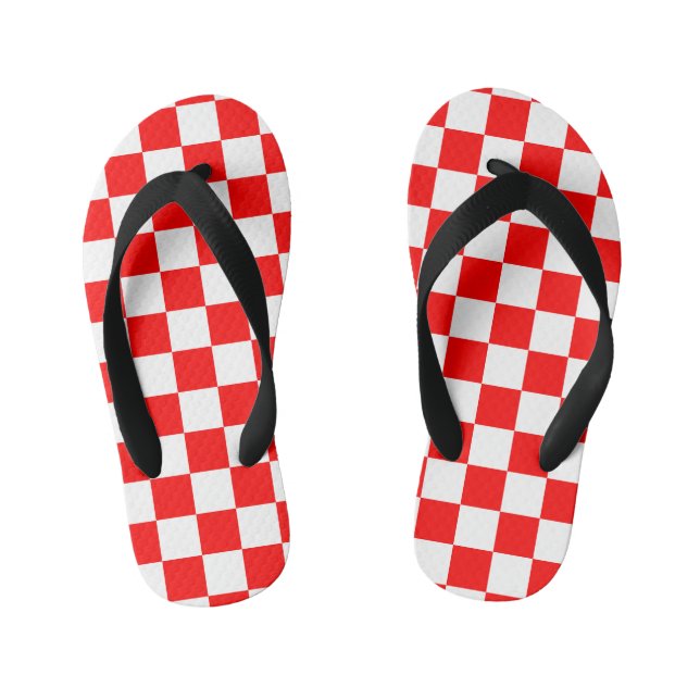 Cute Croatian Red and White Checkers Kid's Flip Flops (Footbed)