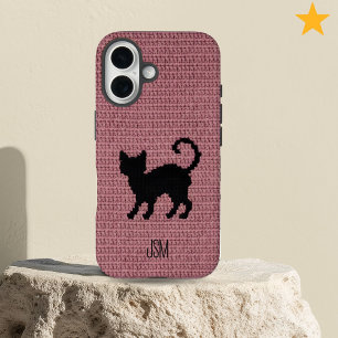 Cute Crochet Black Cat Custom Initials Monogram   iPhone 16 Case