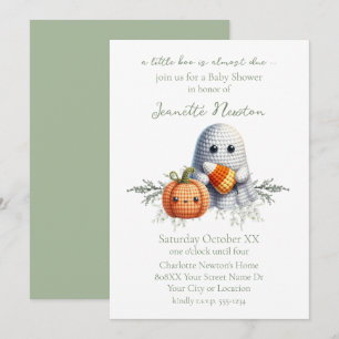 Cute Crochet Ghost Halloween Baby Shower Invitation