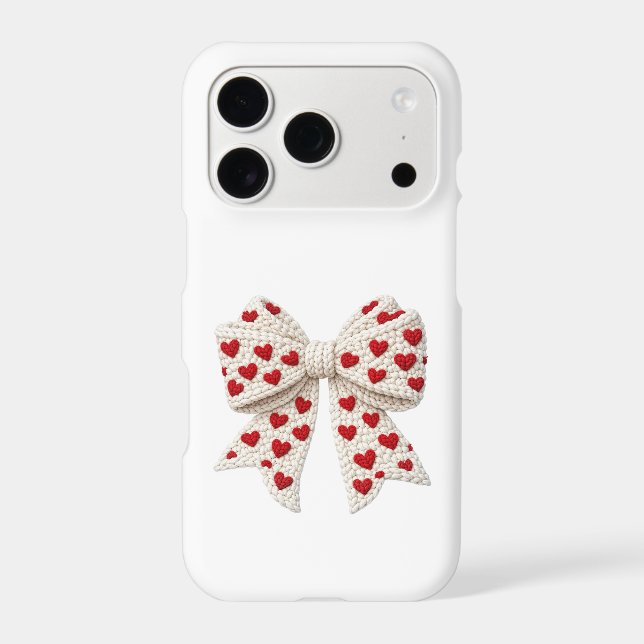 Cute Crochet Heart Bow Kawaii iPhone Case (Back)