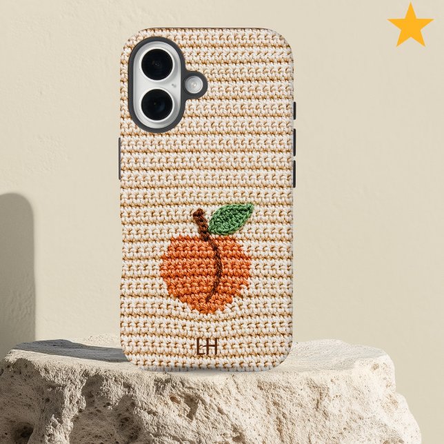 Cute Crochet Peach Fruit Yarn Custom Name Initials Case-Mate iPhone Case (Creator Uploaded)