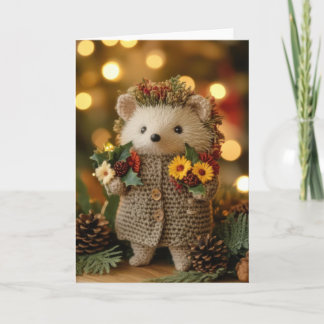 Cute Crocheted Christmas Hedgehog Holiday Card