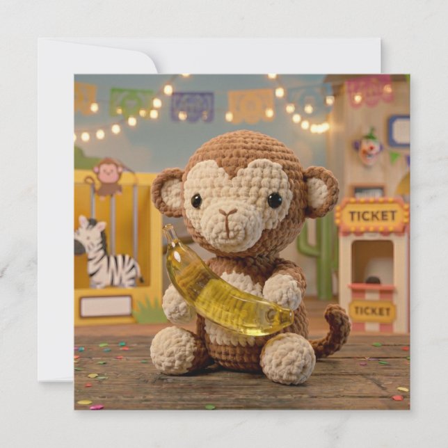 Cute Crocheted Monkey Holding a Banana at the Zoo (Front)