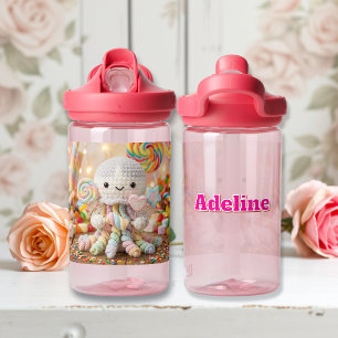 Cute Crocheted Octopus and Candy Land Personalized Water Bottle