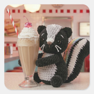 Cute Crocheted Skunk at Retro Diner Square Sticker