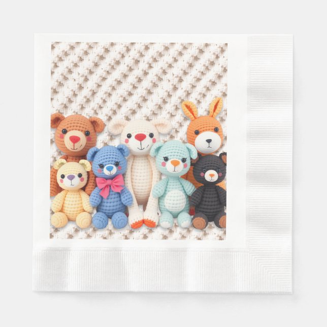 Cute Crocheted Stuffed Animals Boy's Baby Shower Napkin (Front)