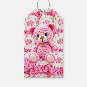 Cute Crocheted Teddy Bear Girl's Baby Shower Gift Tags