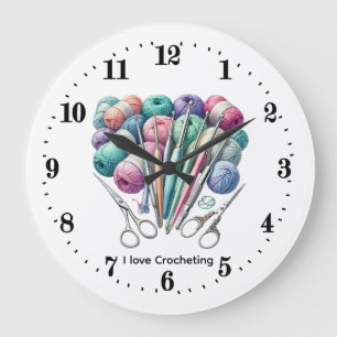 Cute Crocheting lovers needles yarn Large Clock