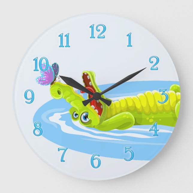 Cute crocodile and butterfly cartoon wall clock (Front)