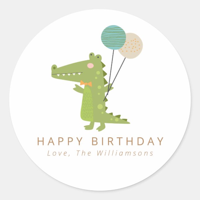 Cute Crocodile Balloons Personalized Birthday  Classic Round Sticker (Front)