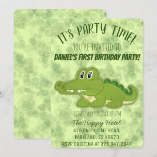 Cute Crocodile Boy Birthday Party Invitation