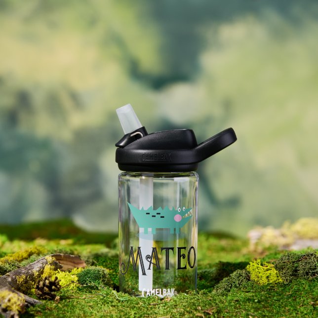 Cute Crocodile Cartoon Kids Name Water Bottle (Outdoor)