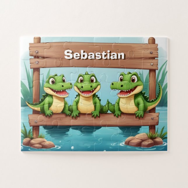 Cute crocodile kids personalized  jigsaw puzzle (Horizontal)