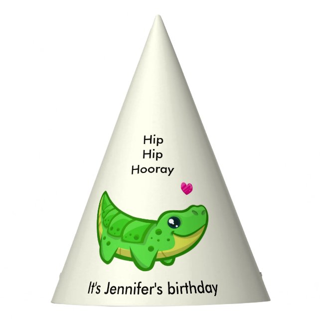 Cute crocodile love cartoon girl name birthday party hat (Front)