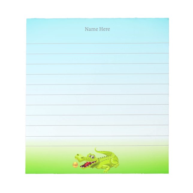 Cute Crocodile on Light Blue Lined Notepad (Front)